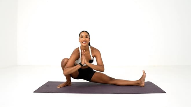 Reverse Warrior demonstrated by a certified trainer
